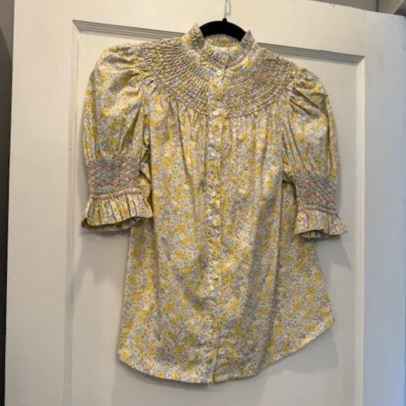 EUC Andion Amelia Blouse Yellow Floral Size S - Picture 1 of 5